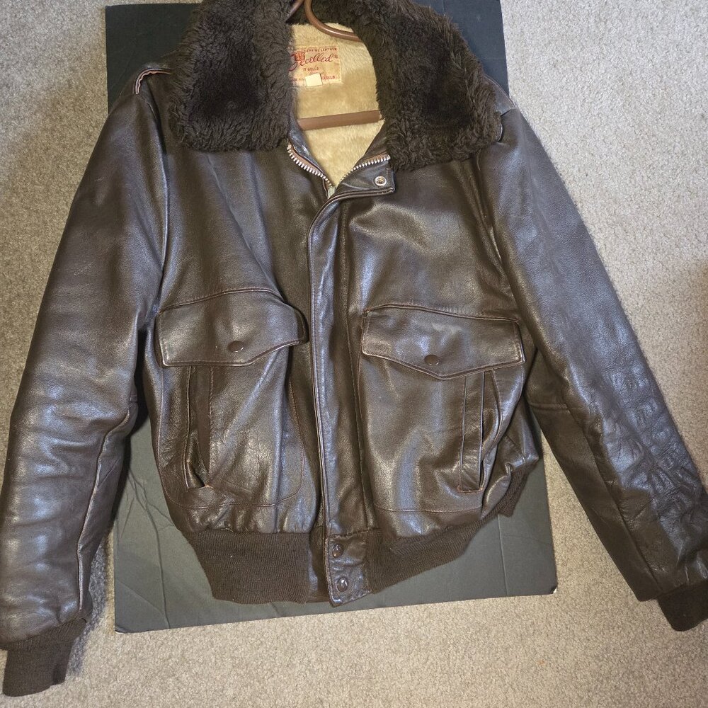 mens vintage Excelled bomber leather jacket fur lined